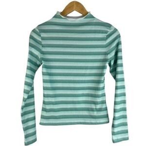 Cali Be Nordstrom Mock Neck Girls Striped Top Green Medium NWT